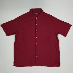 Brandini Men Pure Silk Short Sleeve Button Up Shirt Large Burgundy Red